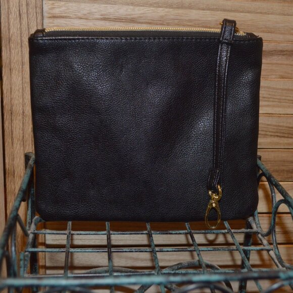 Betsey Johnson Black Faux Pebbled Leather Flat Wristlet/Clutch Bag - Picture 1 of 6